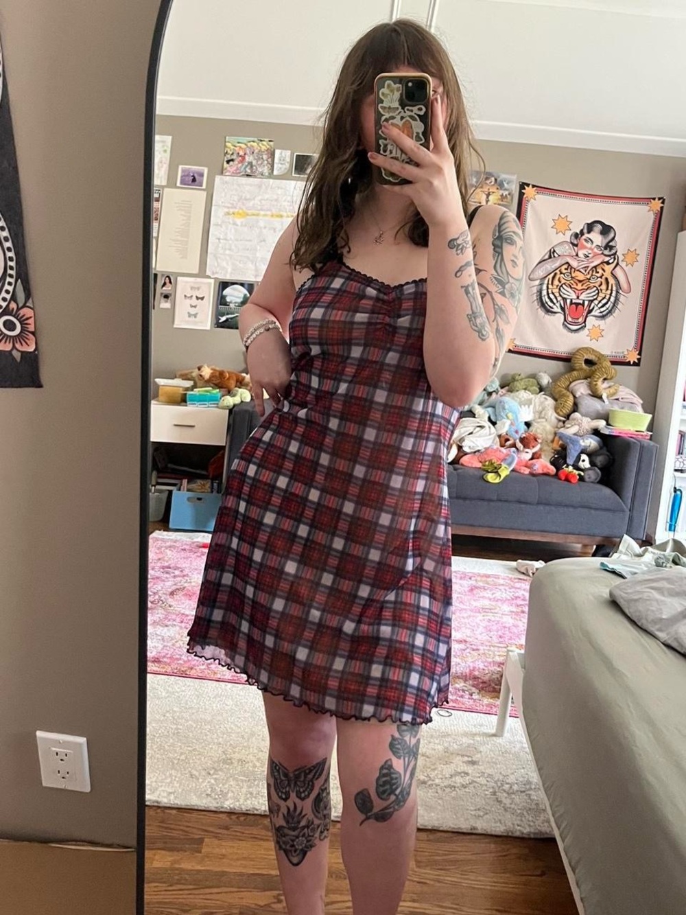 Noctex Plaid Slip Dress in Red and Navy
